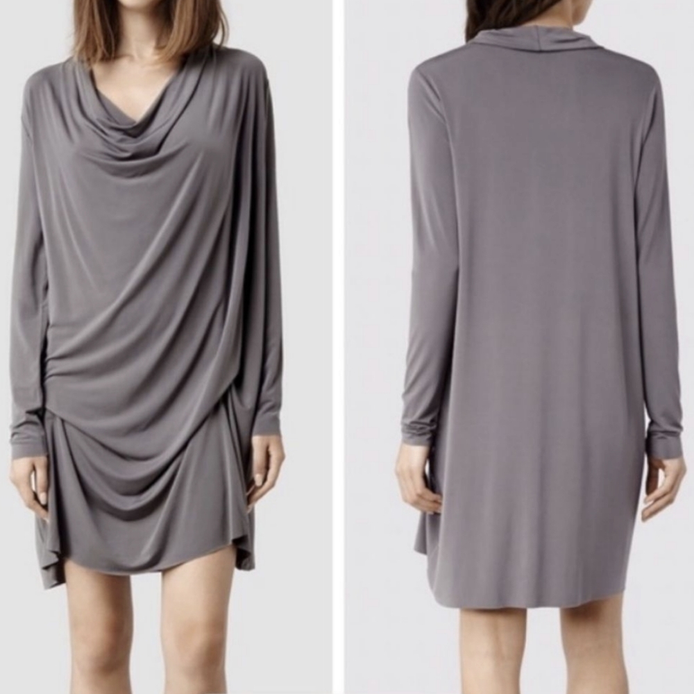 All Saints Long Sleeve Draped Tunic Dress - Picture 6 of 6